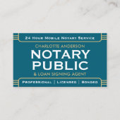 Klassischer Stil Mobile Notary Public ID Aquamarin Visitenkarte (Vorderseite)