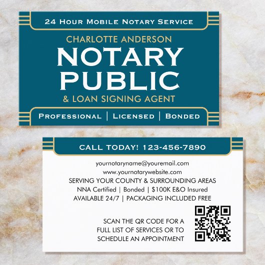 Klassischer Stil Mobile Notary Public ID Aquamarin Visitenkarte