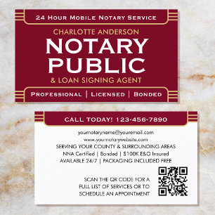 Klassischer Stil Mobile Notary Public ID Burgundy Visitenkarte