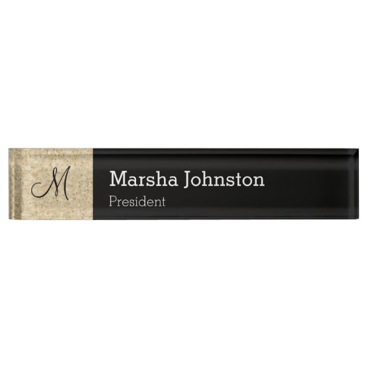 Klassischer Stone Look Modernes Monogramm Namensplakette (Vorderseite)