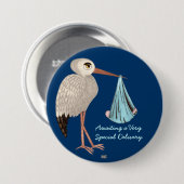 Klassischer Storch (blau) (Babydusche) Button (Vorne & Hinten)