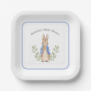 Klassischer Storybook-Hase Blau Vintage-Baby-Party Pappteller