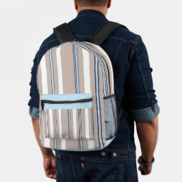 Klassischer Streifen Beige, weiß und blau Bedruckter Rucksack