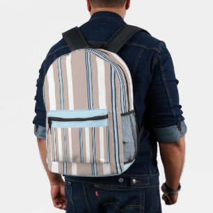 Klassischer Streifen Beige, weiß und blau Bedruckter Rucksack