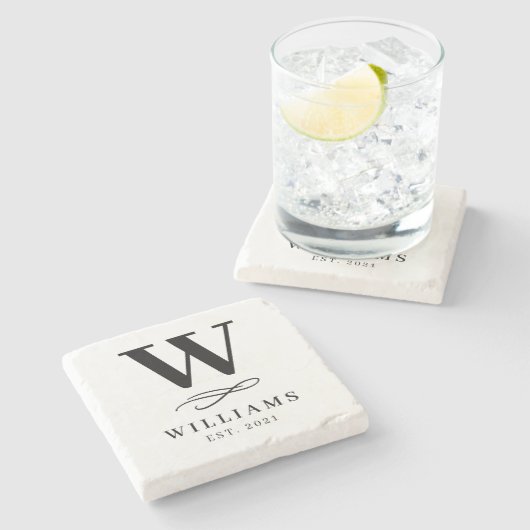 Klassischer Strudel-einfache Monogramm-Familie Steinuntersetzer (Seitenansicht)