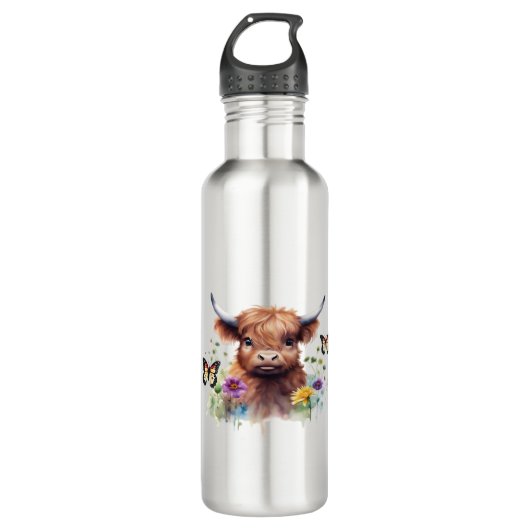 Klassischer T - Shirt für Langhaarige Babykühe Edelstahlflasche (Vorderseite)