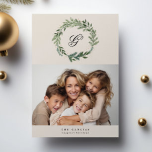 Klassischer Tannen-Kranz mit Monogramm Weihnachtsf Feiertagskarte