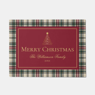 Klassischer Tartan-Karo-Frohe-Weihnachten-Familien Fußmatte