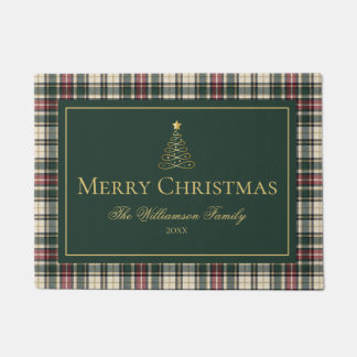 Klassischer Tartan-Karo-Frohe-Weihnachten-Familien Fußmatte