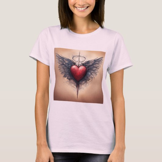 Klassischer Tattoo-Inspirierter Kupid Heart T - Sh T-Shirt (Vorderseite)