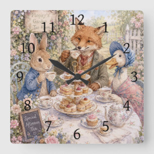 Klassischer Teatime mit Freunden aus dem Bilderbuc Quadratische Wanduhr