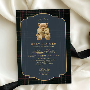 Klassischer Teddybär dunkel marineblau goldene Bab Einladung