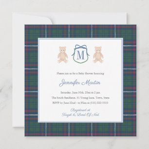 Klassischer Teddybär im Tartan-Design - Winter-Bab Einladung