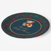 Klassischer Teddybär Navy-Kariert Vornehm Baby Sho Pappteller (Schrägansicht)