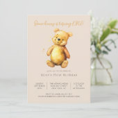 Klassischer Teddybär | Neutro Minimalistisch Gebur Einladung (Stehend Vorderseite)