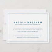Klassischer Text Minimal Marine Blau-Weiß Hochzeit Einladung (Vorderseite)