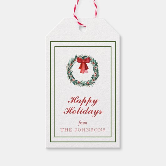 Klassischer Traditioneller Weihnachtskranz Kariert Geschenkanhänger (Vorderseite)