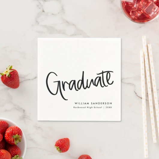 Klassischer Trendy Script Black & White Abschluss Serviette (Beispiel)