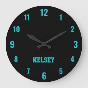 Klassischer und eleganter Name Schwarz und Neon Tü Große Wanduhr