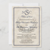 Klassischer Uni-Abschluss für Marmorwreath Monogra Einladung (Vorderseite)