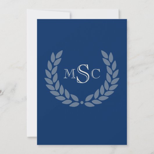 Klassischer Uni-Abschluss für Marmorwreath Monogra Einladung (Rückseite)
