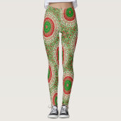 Klassischer Urlaub Mandala in Rot, Grün und Gold Leggings (Vorderseite)
