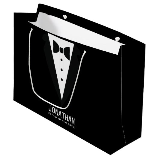 Klassischer Vater der Braut Hochzeit Tuxedo Große Geschenktüte (Vorderseite Schrägansicht)