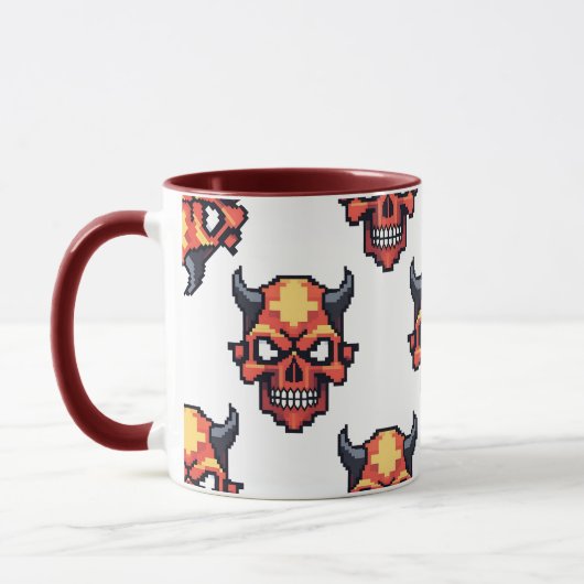 Klassischer verpixelter Teufelsschädel-Muster-Bech Tasse (Links)