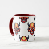 Klassischer verpixelter Teufelsschädel-Muster-Bech Tasse (Vorderseite Links)