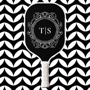 Klassischer verzierter Kreis weißes Monogramm Init Pickleball Schläger