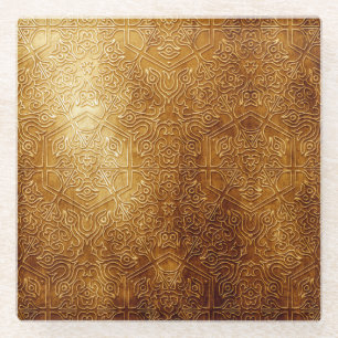 Klassischer verzierter Metallteller aus Gold Glasuntersetzer