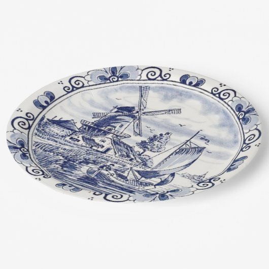 Klassischer Vintag Chic holländischer Windmill Del Pappteller (Schrägansicht)