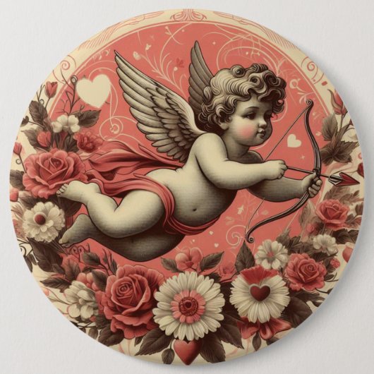 Klassischer/Vintag/Retro-Kupid Valentinstag Button (Vorderseite)