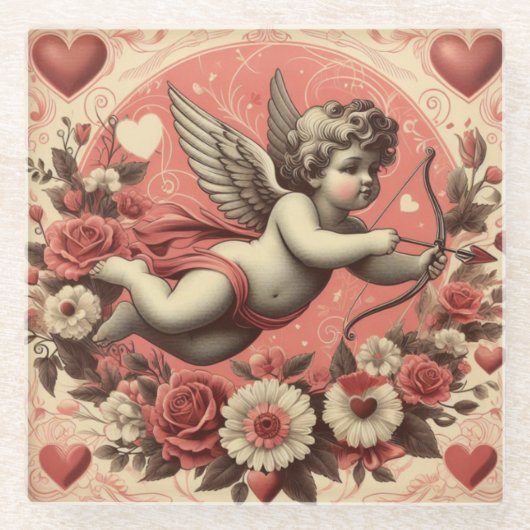 Klassischer/Vintag/Retro-Kupid Valentinstag Glasuntersetzer (Vorderseite)