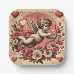 Klassischer/Vintag/Retro-Kupid Valentinstag Pappteller