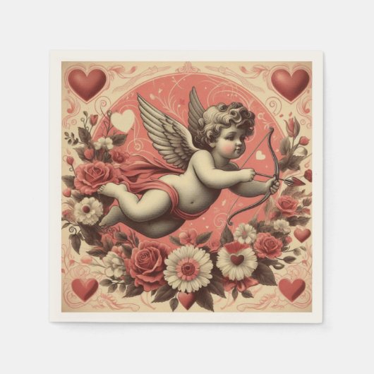 Klassischer/Vintag/Retro-Kupid Valentinstag Serviette (Vorderseite)