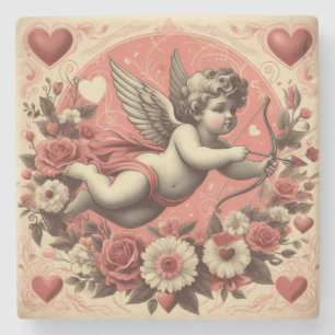 Klassischer/Vintag/Retro-Kupid Valentinstag Steinuntersetzer