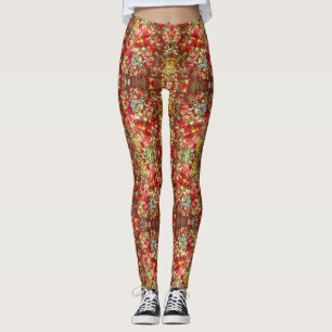 Klassischer Vintag Wine Floral Burgundy Chintz Leg Leggings