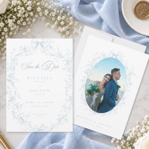 Klassischer Vintage-Blumenkranz Foto-Speicherdatum Save The Date