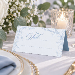 Klassischer Vintage-Blumenkranz-Hochzeit Blau Platzkarte