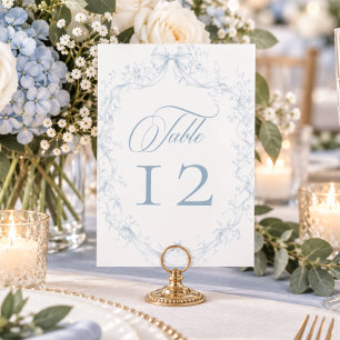 Klassischer Vintage-Blumenkranz-Hochzeit in Blau Tischnummer