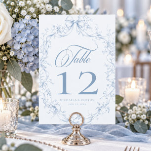 Klassischer Vintage-Blumenkranz-Hochzeit in Blau Tischnummer