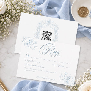 Klassischer Vintage-Blumenkranz-Hochzeit- QR RSVP Karte