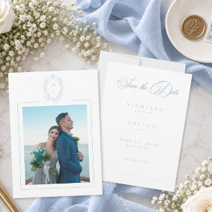 Klassischer Vintage-Blumenkranz-Hochzeitsfoto Save The Date