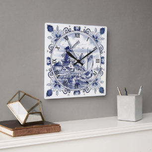 Klassischer Vintage-Chic Holländische Windmühle De Quadratische Wanduhr