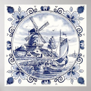 Klassischer Vintage-Chic Niederländische Windmühle Poster