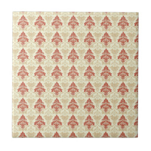 Klassischer Vintage-Damaskus Rot Grün Beige Fliese