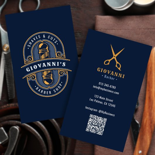 Klassischer Vintage-Friseursalon QR-Code Visitenkarte