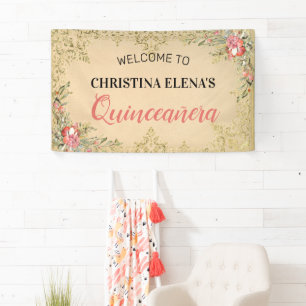 Klassischer Vintage-Gold-Blumen-Quinceanera-Willko Banner