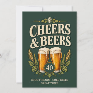 Klassischer Vintage-Männer Cheers & Beers 40. Gebu Einladung